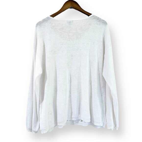 J Jill White Linen Blend Lace Crochet Cutout Scoop Neck Sweater Womens Large - Picture 8 of 10